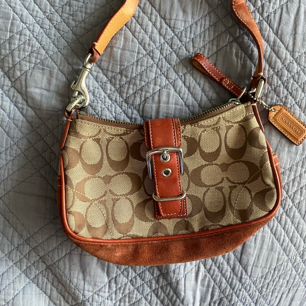 COPY - Coach Tan and Brown Signature Shoulder Bag with Leather Trim